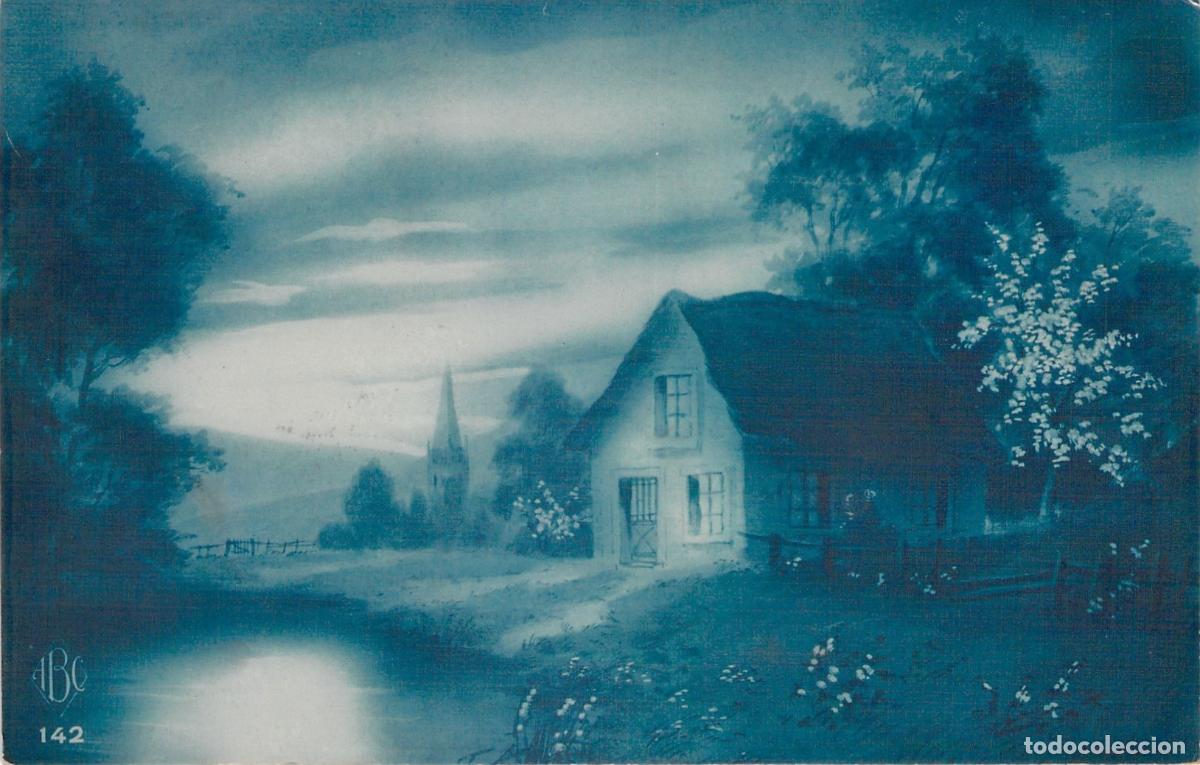 Postkarten: Postal de paisaje nocturno con casa rural en Francia