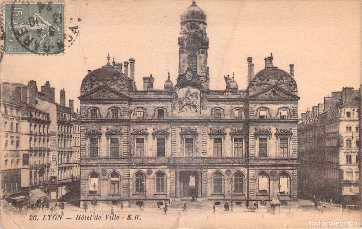 Postkarten: Postal del Ayuntamiento de Lyon, Francia
