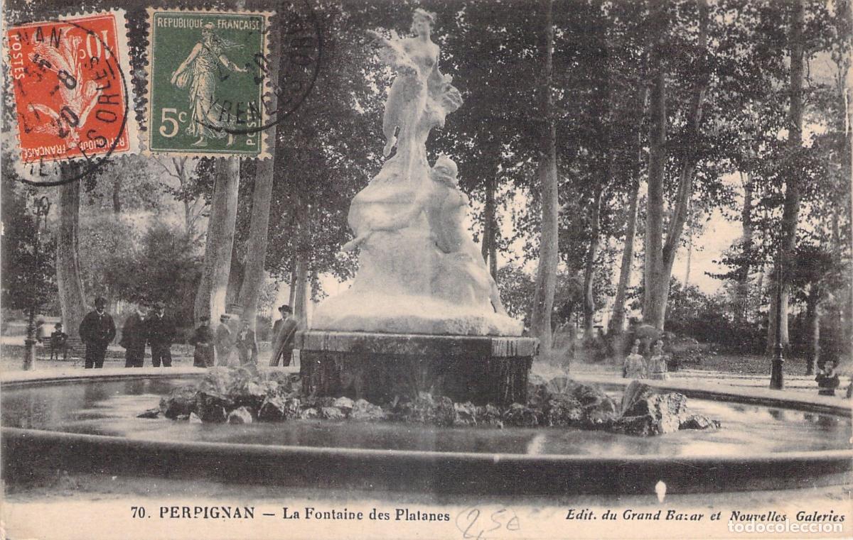 Postais: Postal de la Fuente de los Pl&aacute;tanos en Perpignan, Francia