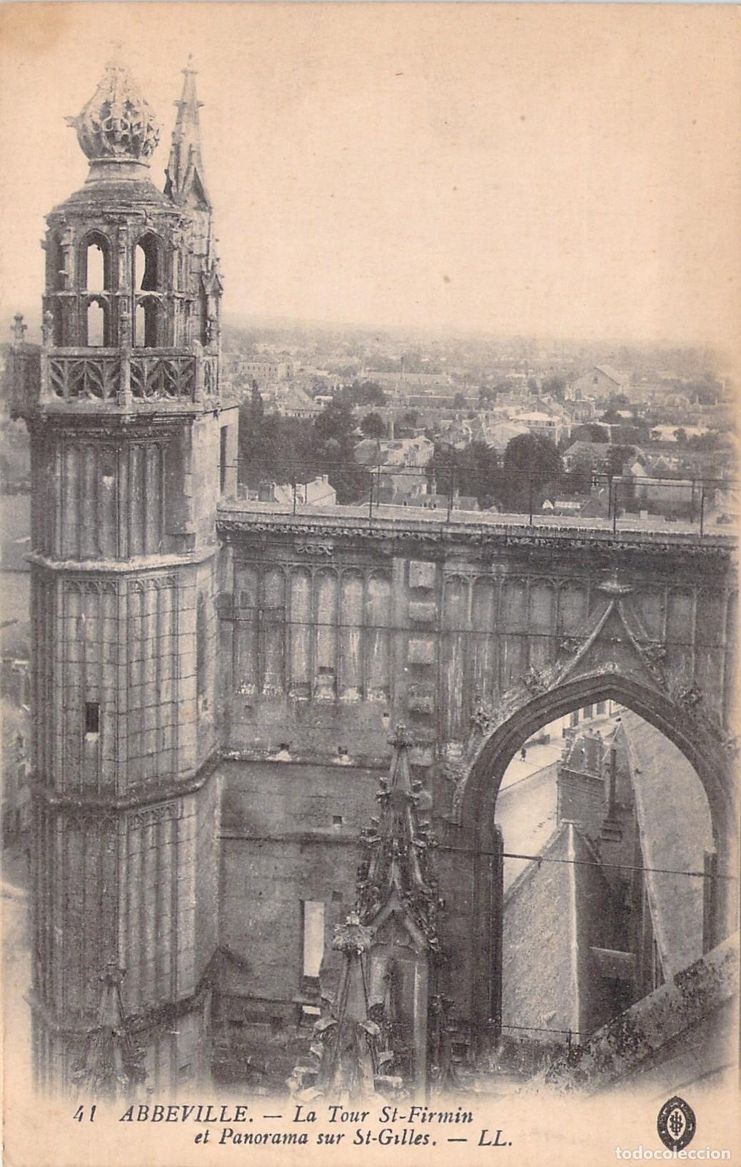 Postales: Postal de la Torre Saint-Firmin y Panorama de Abbeville en Francia