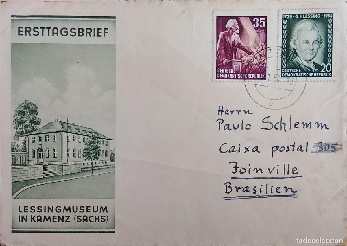 Postales: TS) 1954 GERMANY, FDC,70TH ANNIVERSARY OF THE DEATH OF KARL MARX AND THE WRITER GOTTHOLD EPHRAIM LES