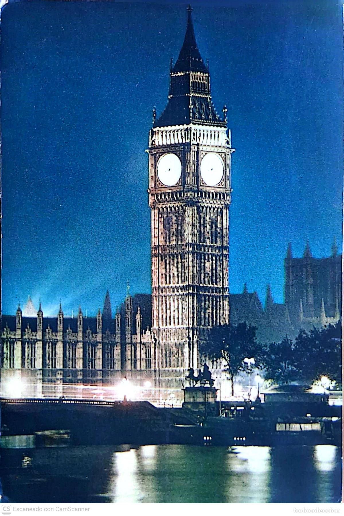 Postales: Londres. 1118 Vista nocturna Houses of Parliament. Usada con sello. Color