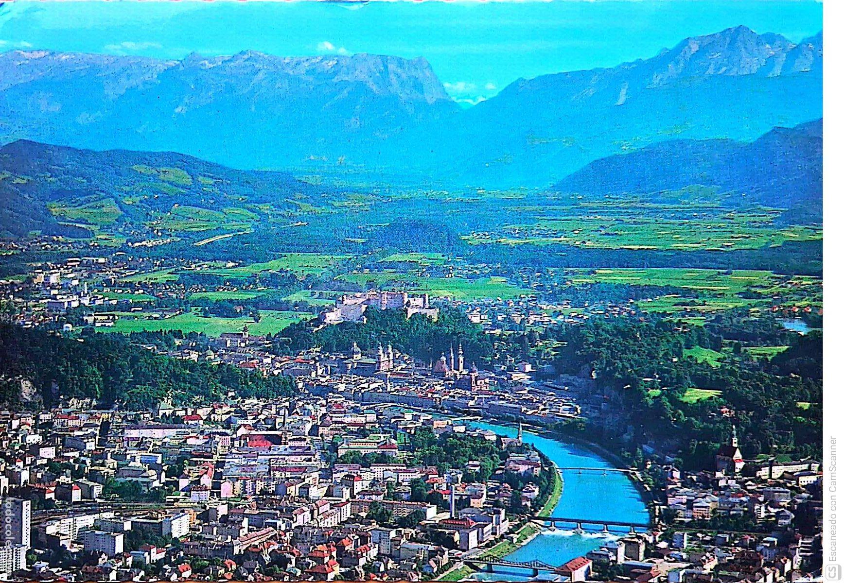 Postales: Salzburgo (Austria). 355 Conocida como la Ciudad de Festivales, fue la cuna de Amadeus Mozart. Usada