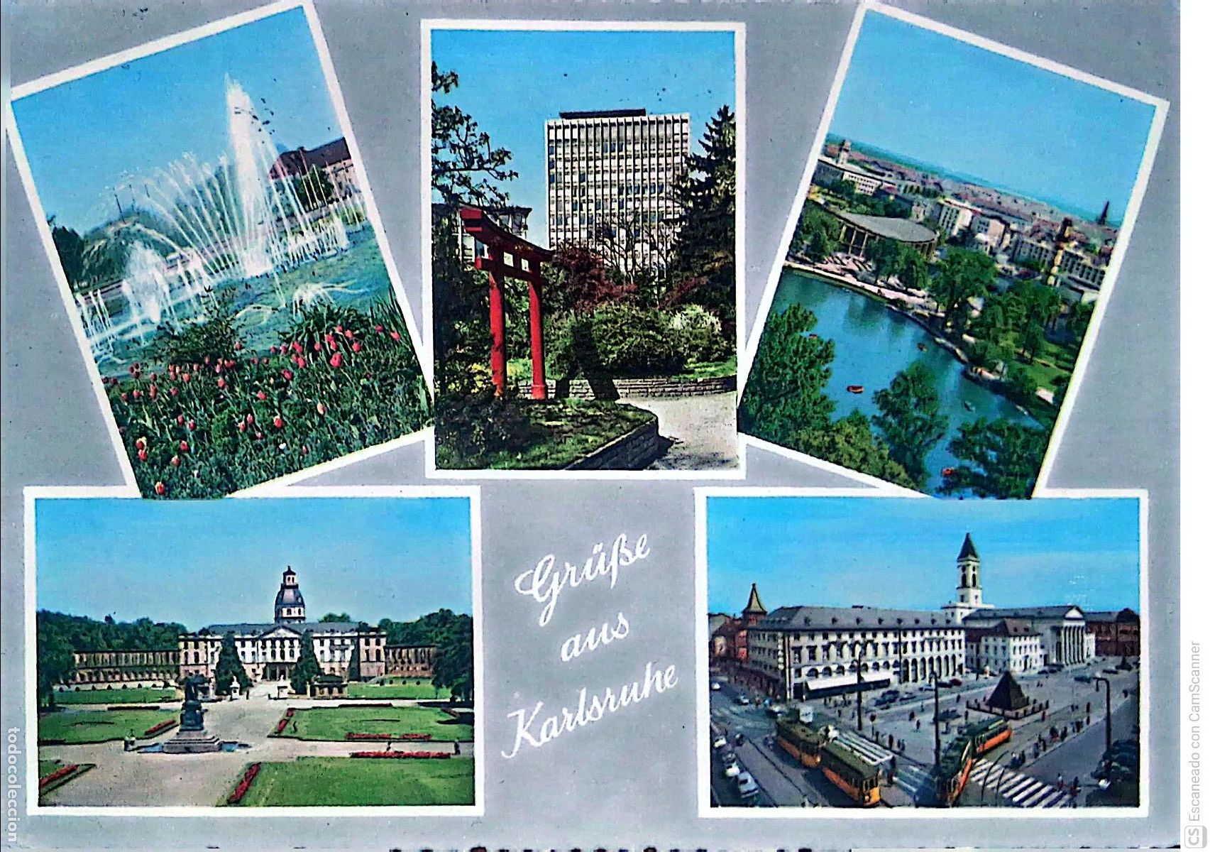 Postales: Karlsruhe. 940/7 Vistas varias. Usada con sello. Color