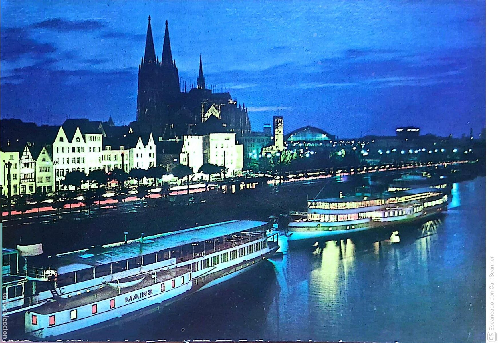 Postales: Colonia. 1247 Pintoresca vista iluminada de la Catedral y las orillas del Rhin. Nueva. Color