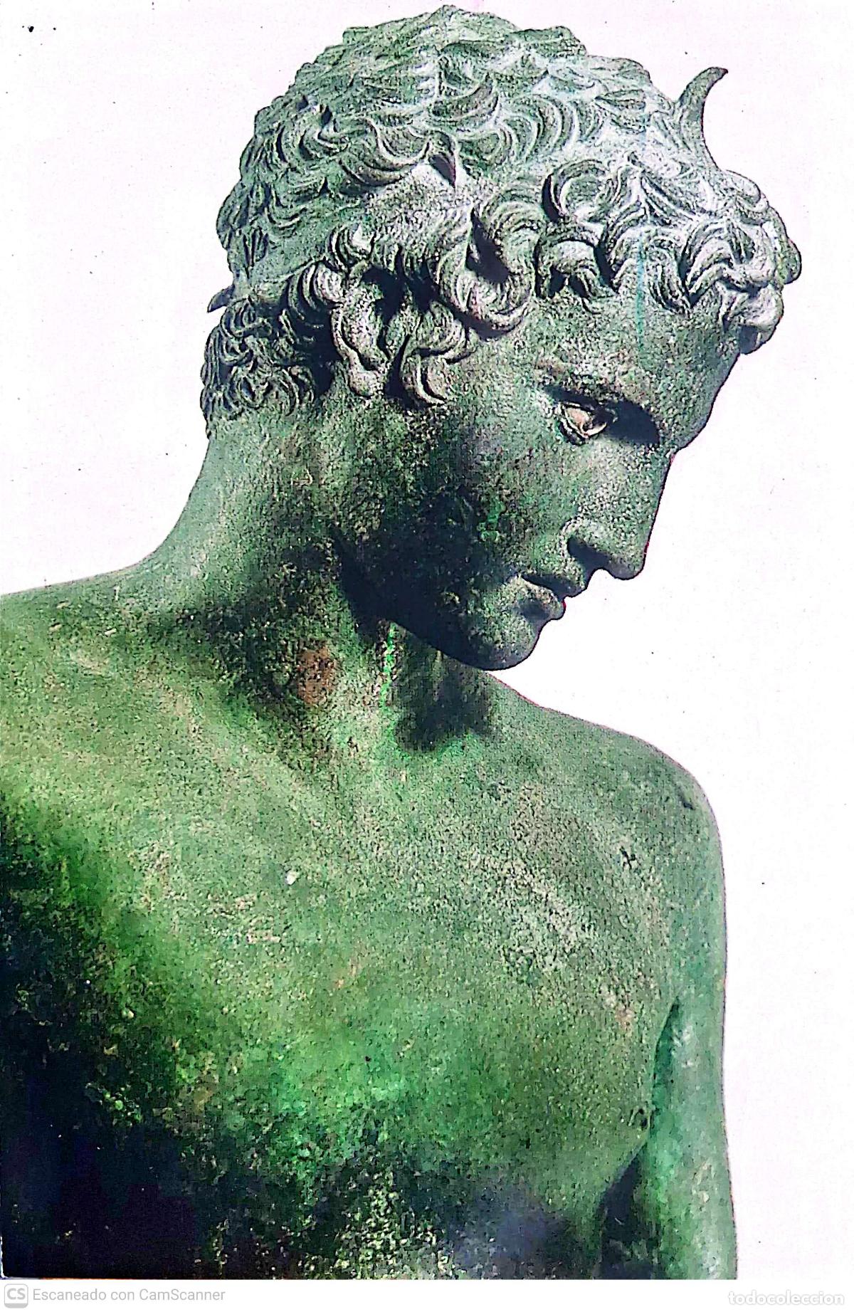 Postales: Atenas. Museo Nacional: El Efebo de Marat&oacute;n escultura en bronce de la Antigua Grecia. Se atribuye a