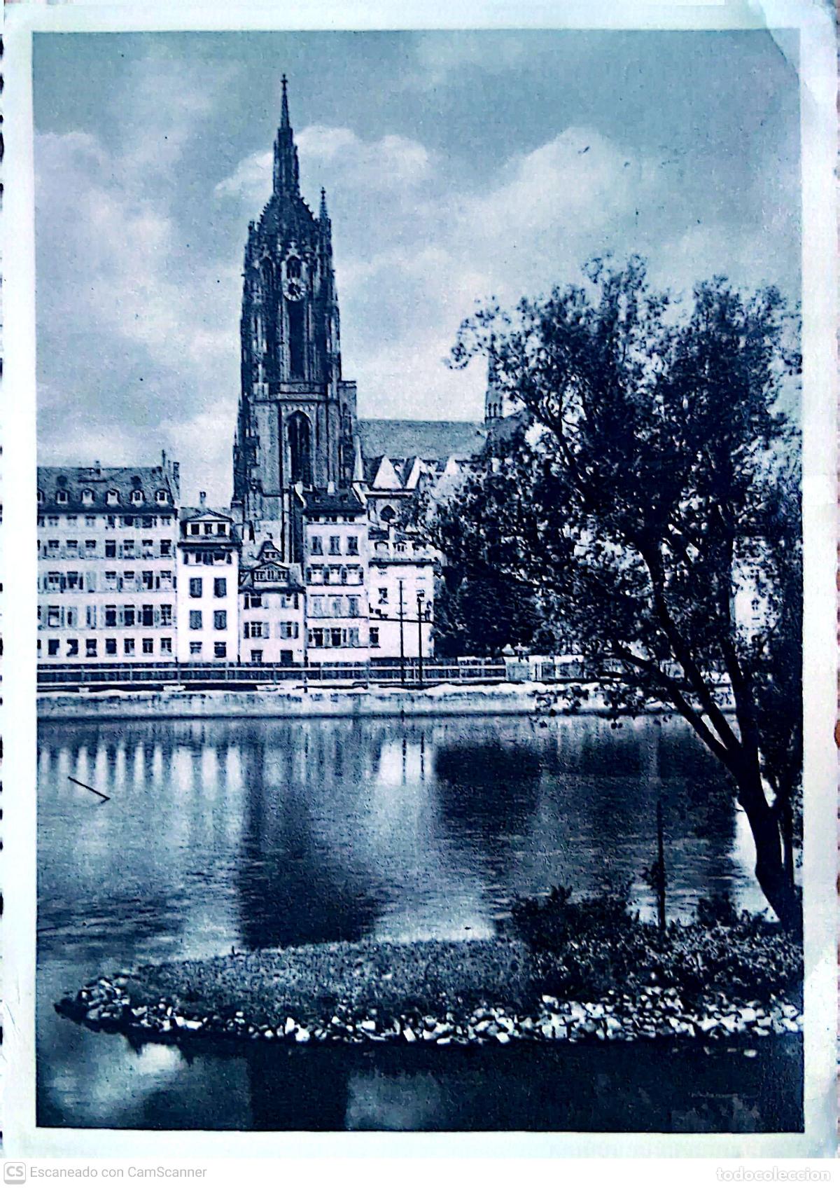 Postales: Frankfurt/Main. La Maininsel, es la &uacute;nica isla natural en el r&iacute;o Meno. Usada con sello. Blanco/Negro