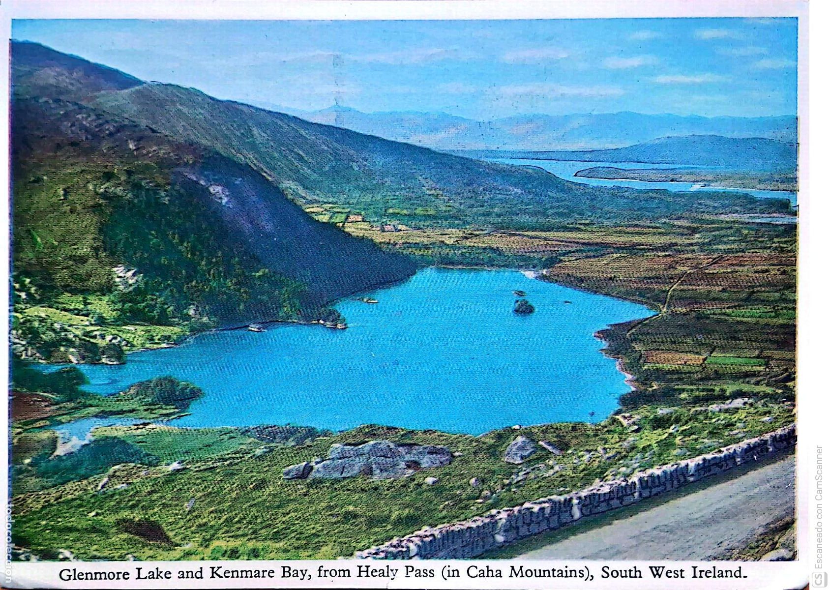 Postales: Irlanda. Glenmore Lake, lago de agua dulce y sus aguas drenan en la bah&iacute;a de Kenmare. Usada con sel