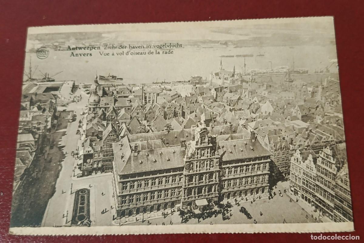 Cartes Postales: POSTAL SEPIA VISTA A&Eacute;REA AYUNTAMIENTO DE AMBERES - LA GROTE MARKT - B&Eacute;LGICA