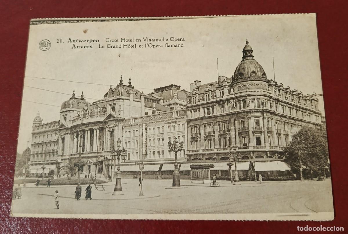 Postcards: POSTAL SEPIA EDIFICIO DE LA &Oacute;PERA FLAMENCA JUNTO AL GRAN HOTEL - AMBERES - B&Eacute;LGICA