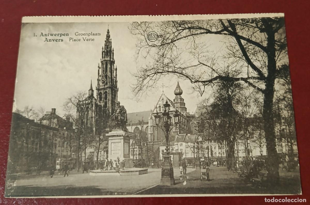 Postkarten: POSTAL SEPIA LA GROENPLAATS - CATEDRAL DE NUESTRA SE&Ntilde;ORA - AMBERES - B&Eacute;LGICA