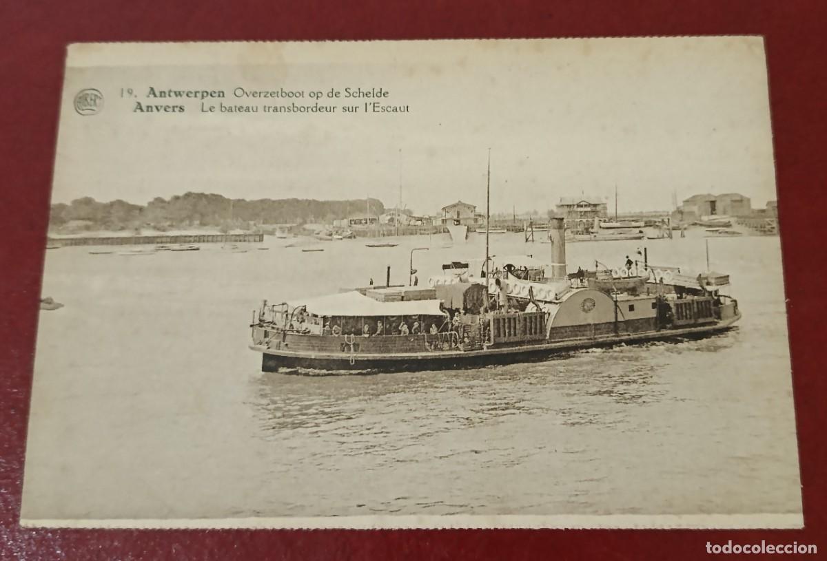 Postkarten: POSTAL SEPIA HIST&Oacute;RICO BARCO TRANSBORDADOR A VAPOR OVERZEE BOOT - R&Iacute;O ESCALDA - AMBERES - BELGICA