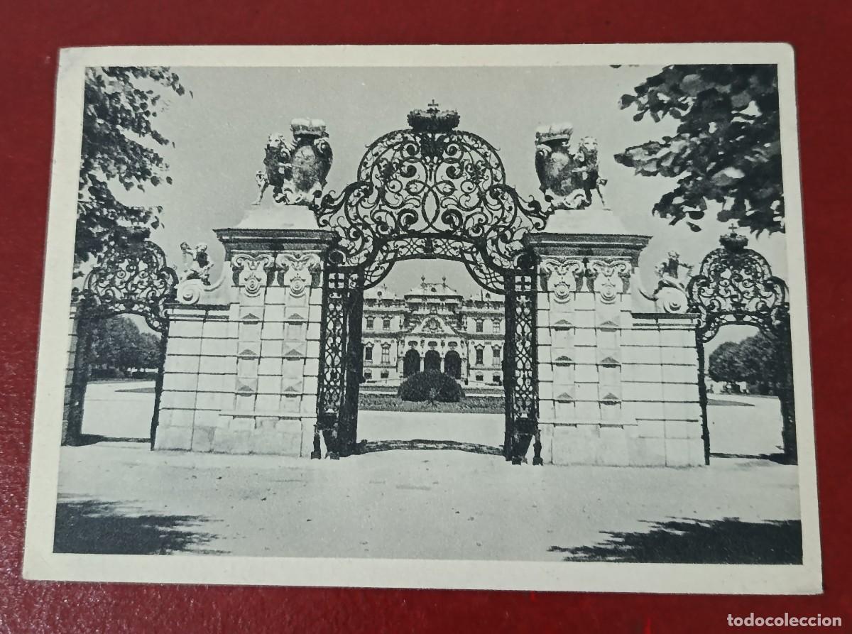 Cartoline: POSTAL BLANCO Y NEGRO REJA PUERTA DE LOS LEONES DEL PALACIO BELVEDERE - VIENA - AUSTRIA 1956