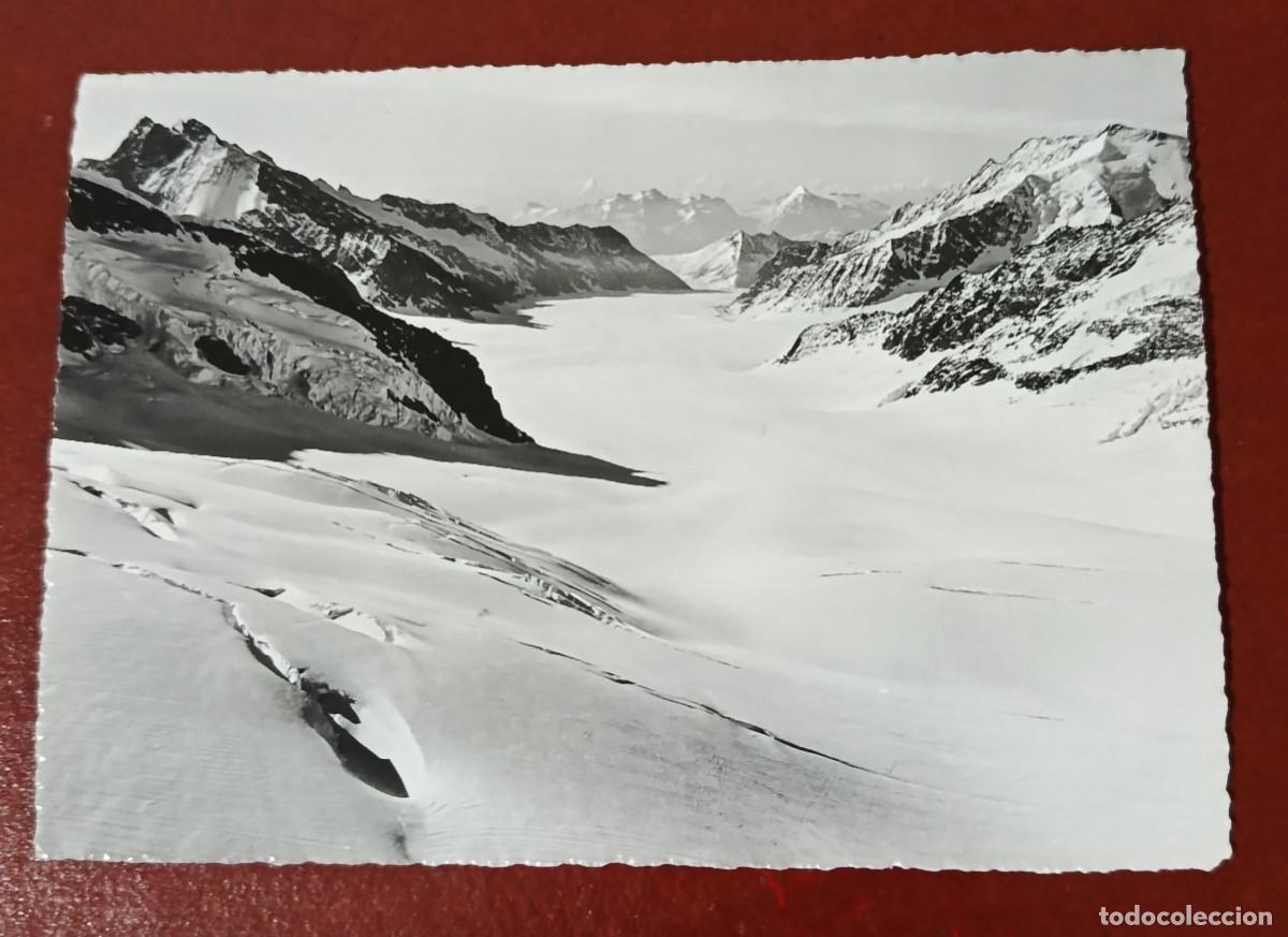 Postais: POSTAL BLANCO Y NEGRO GLACIAR ALETSCH - ZONA DE JUNGFRAUJOCH - ALPES SUIZOS