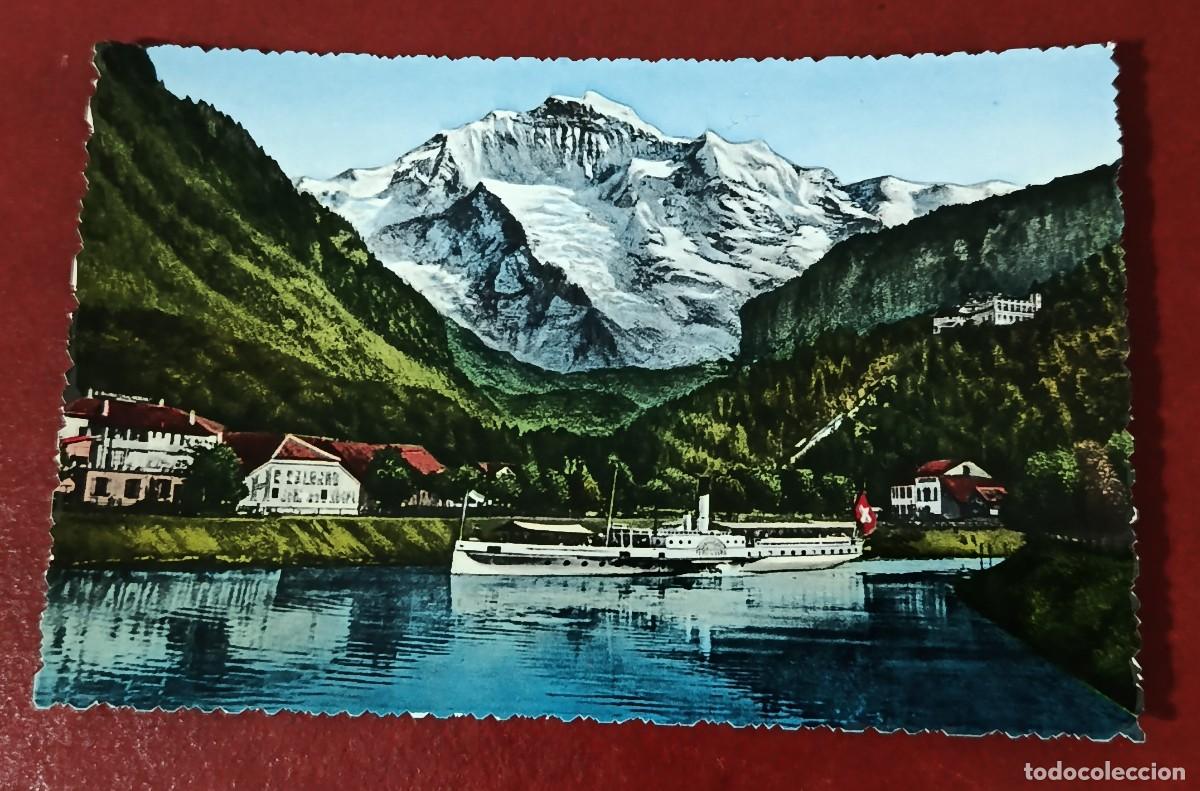 Postkarten: POSTAL ILUSTRADA ENTRADA BARCOS EN INTERLAKEN - MONTE HEIMWEHFLUH - SUIZA