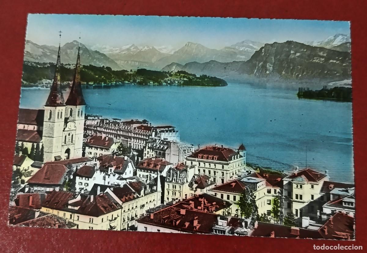 Postcards: POSTAL ILUSTRADA DE LUCERNA - IGLESIA DE SAN LEODEGAR - ALPES SUIZOS