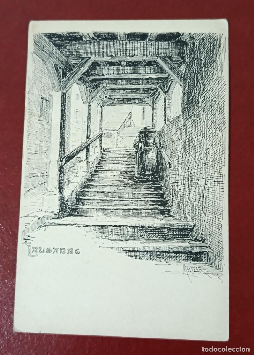 Postkarten: POSTAL ARTISTICA ESCALERA DE MADERA EN LA CIUDAD DE LAUSANNE - SUIZA