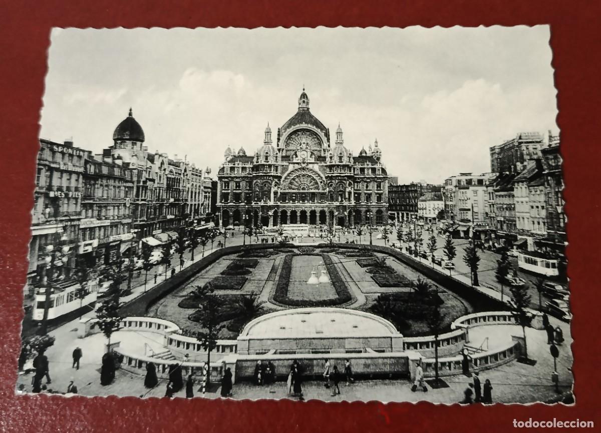 Postkarten: POSTAL BLANCO Y NEGRO ESTACI&Oacute;N CENTRAL DE AMBERES - PLAZA KONINGIN - ASTRIDPLEIN - BELGICA