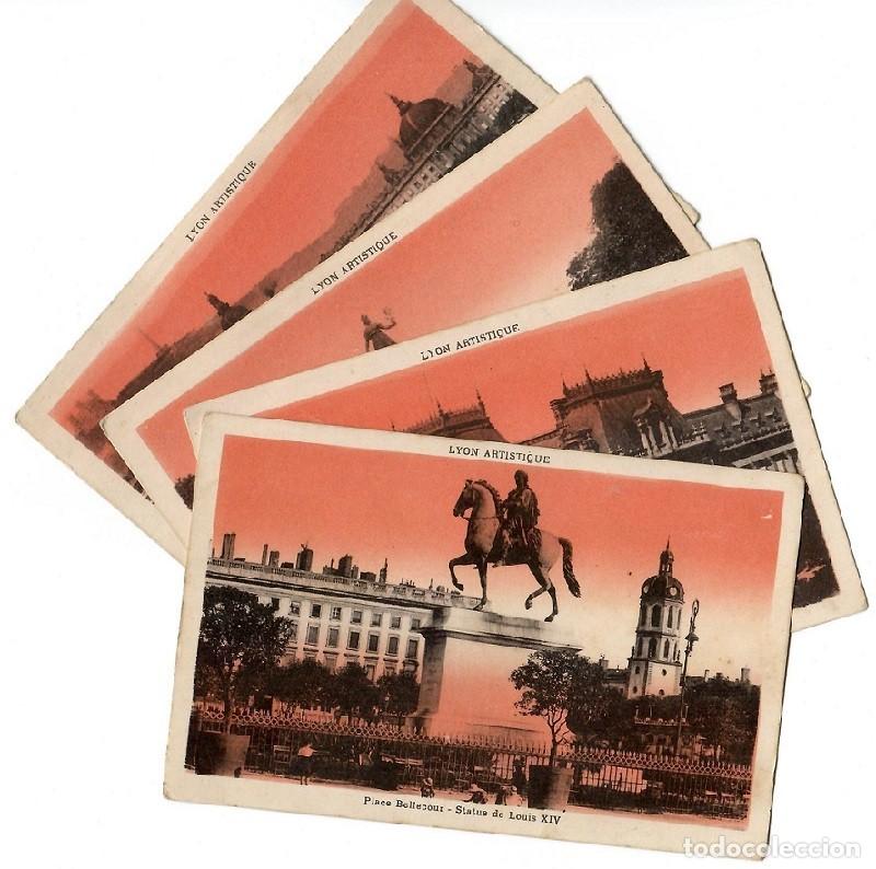 Postcards: Lyon artistique - 4 Postales antiguas todas diferentes / Place Carnot - Pont de la Guilloti&egrave;re -&hellip;