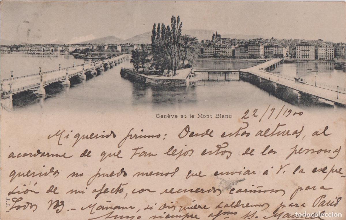 Postales: SUIZA, GINEBRA Y EL MONT BLANC - CIRCULADA - SIN DIVIDIR - 1900