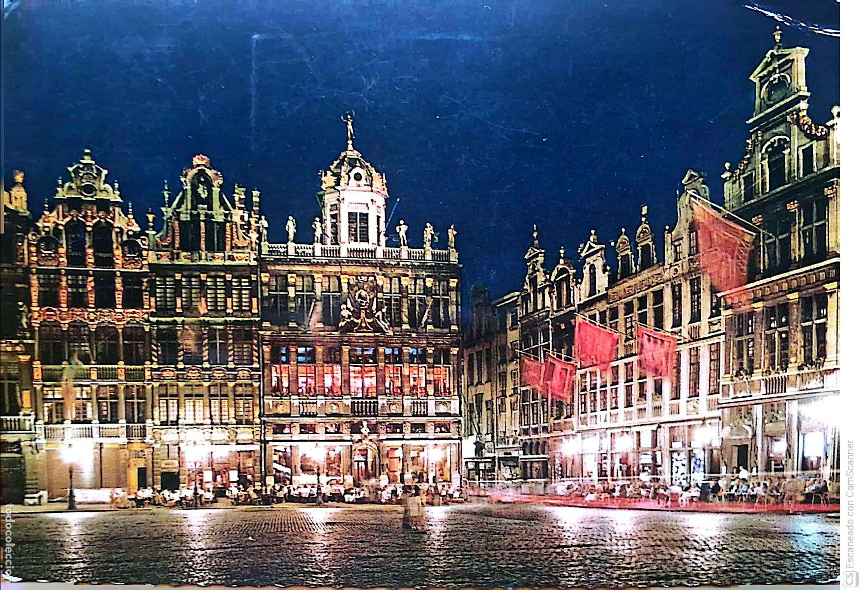 Postales: Bruselas. 80 La Gran Plaza del Rey de Espa&ntilde;a. Usada con sello. Color.