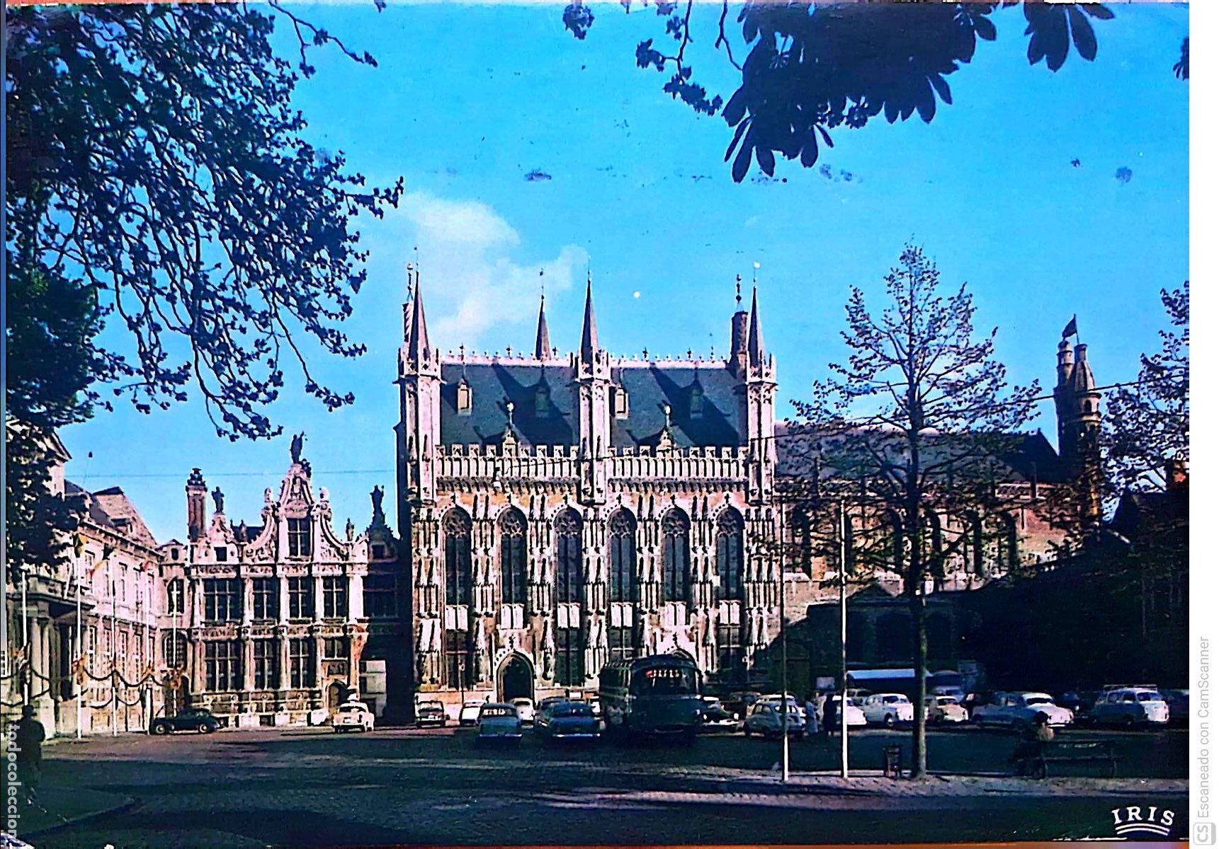 Postales: Brujas. 102 Tribunal de Justicia, Ayuntamiento y Bas&iacute;lica de la Santa Sangre. Usada con sello. Color