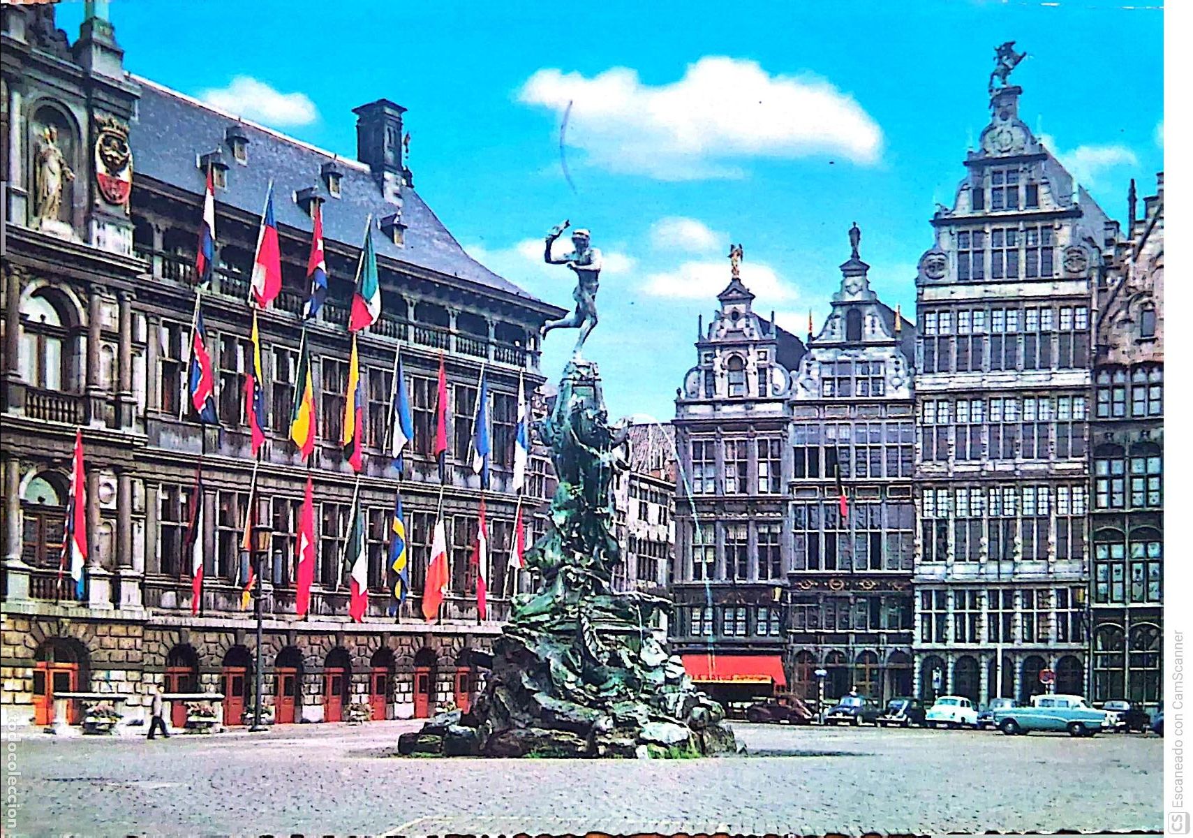 Postales: Amberes (B&eacute;lgica). 930/14 Fuente de Brabo en la Gran Plaza, situada frente al Ayuntamiento. Usada co