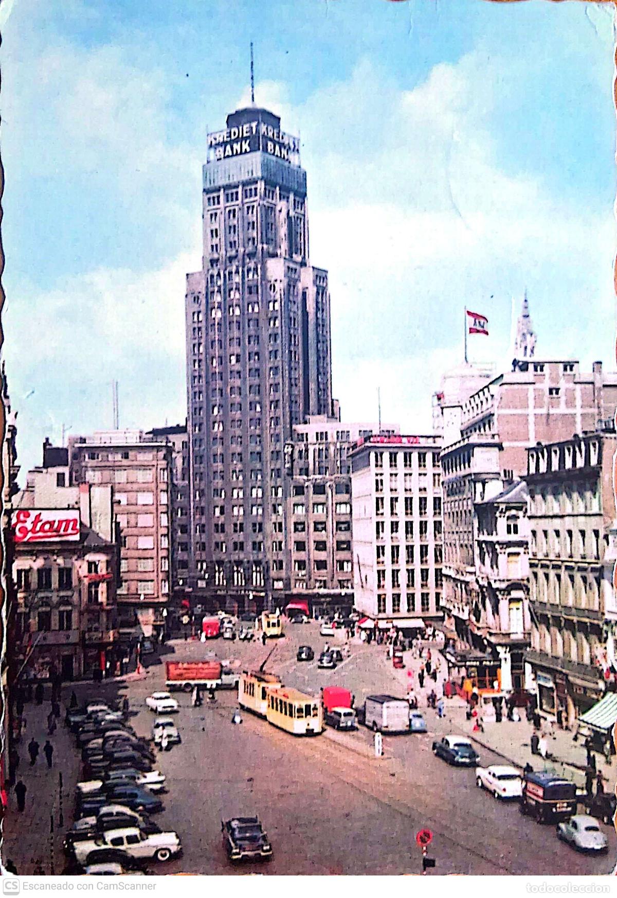 Postales: Amberes (B&eacute;lgica). Plaza de Meir, es la calle comercial m&aacute;s importante. Usada con sello. Color