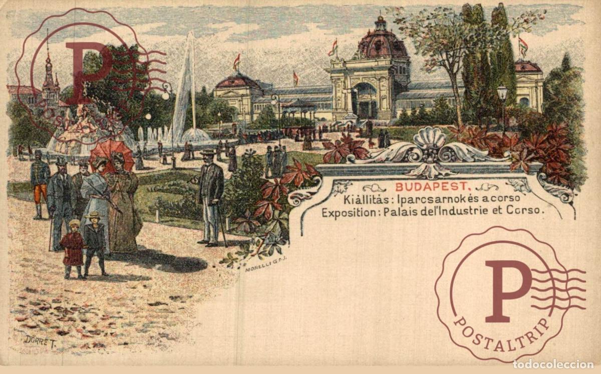 Postales: HUNGRIA HUNGARY. Budapest, Kiallitas, Iparcsarnokes a corso, exposition, litho