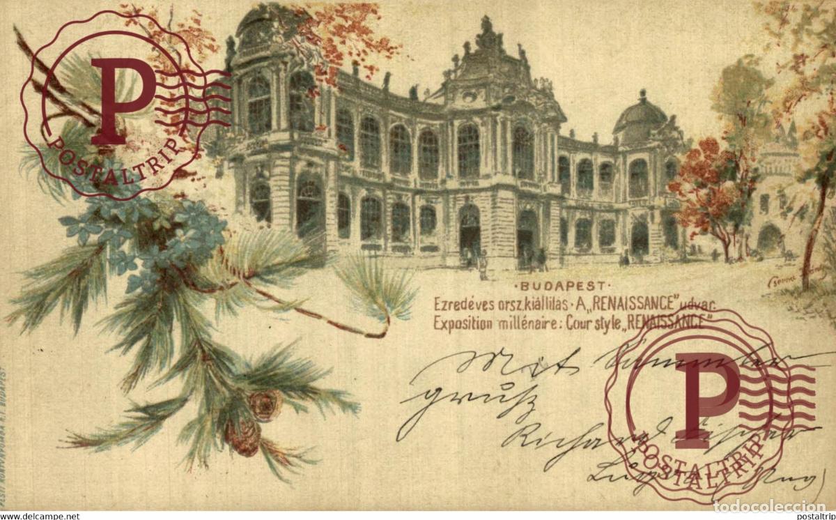 Postales: 1899 Ungheria Budapest, Exposition millenaire Cour style Renaissance, litho