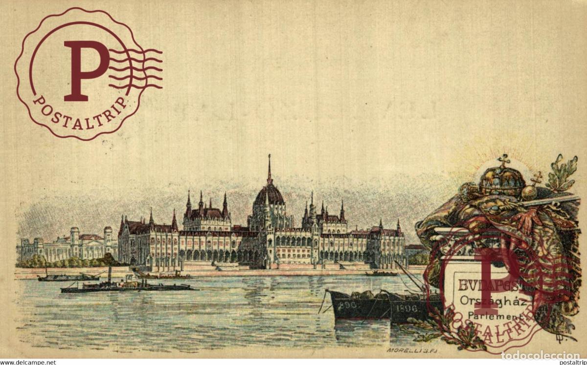 Cartoline: Lithographie Budapest, Orsz&aacute;gh&aacute;z Parlement Ungheria LITHO