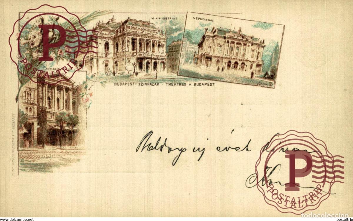 Cartoline: HONGRIE Carte precurseur Budapest Theatres &agrave; Budapest Budapesti szinhazak Lithographie HUNGRIA