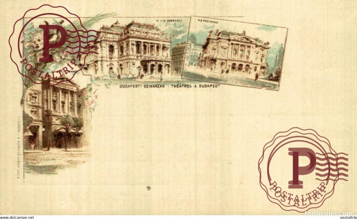 Cartoline: HONGRIE Carte precurseur Budapest Theatres &agrave; Budapest Budapesti szinhazak Lithographie HUNGRIA