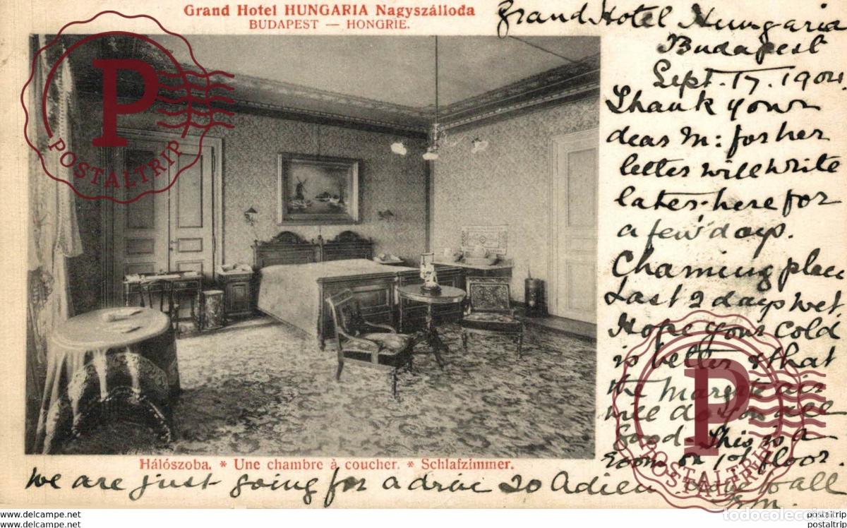 Postales: GRAND HOTEL HUNGARIA NAGYSZALLODA BUDAPEST HONGRIE HALOSZOBA UNE CHAMBRE A COUCHER SCHLAFZIMMER