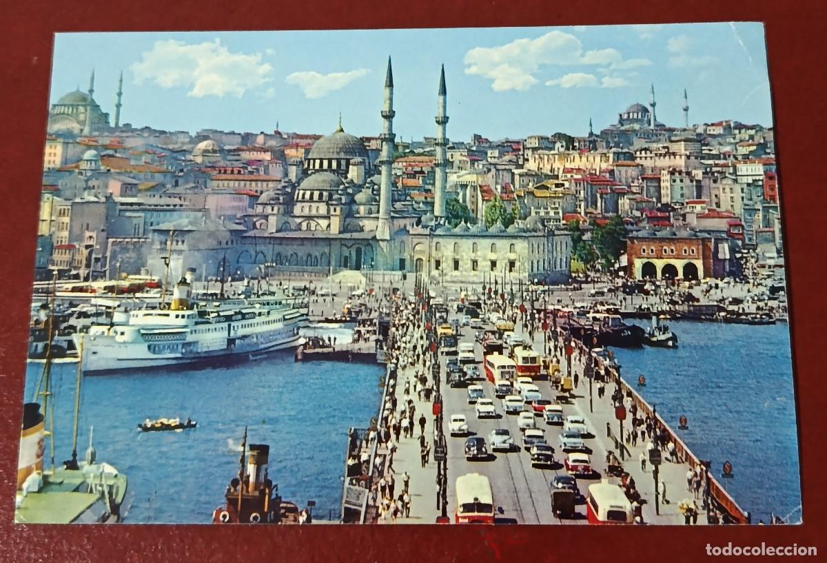 Postkarten: POSTAL ANTIGUO PUENTE DE GALATA - NUEVA MEZQUITA ESTAMBUL - TURQU&Iacute;A