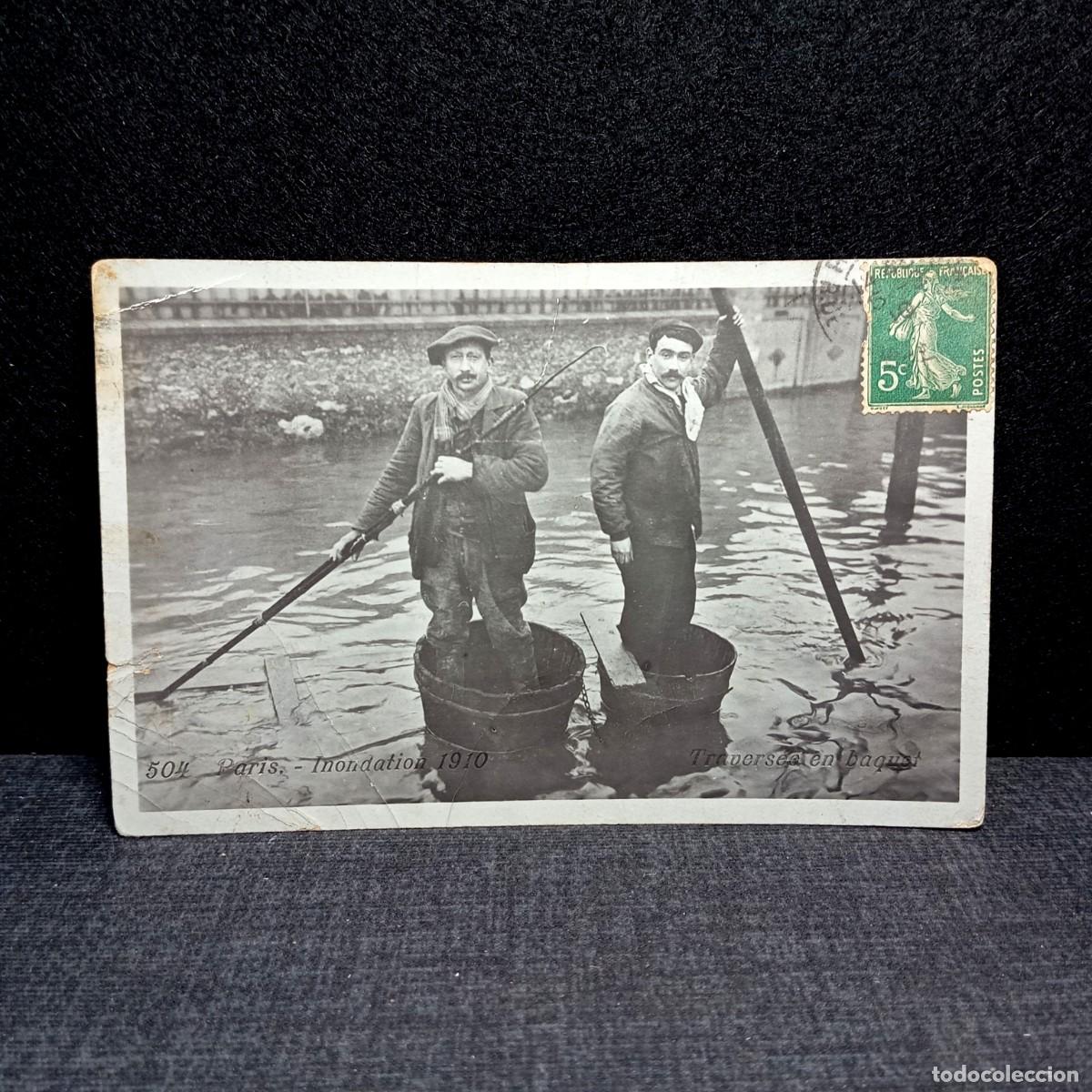 Postales: Postal Paris Inondation 1910 Inundacion Paris Traversee en baquet Circulada a Reus Tarragona 1910