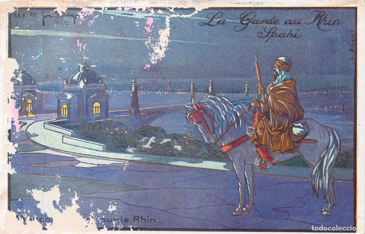Cartes Postales: Postal de la Guardia en el Rin con un soldado Spahi