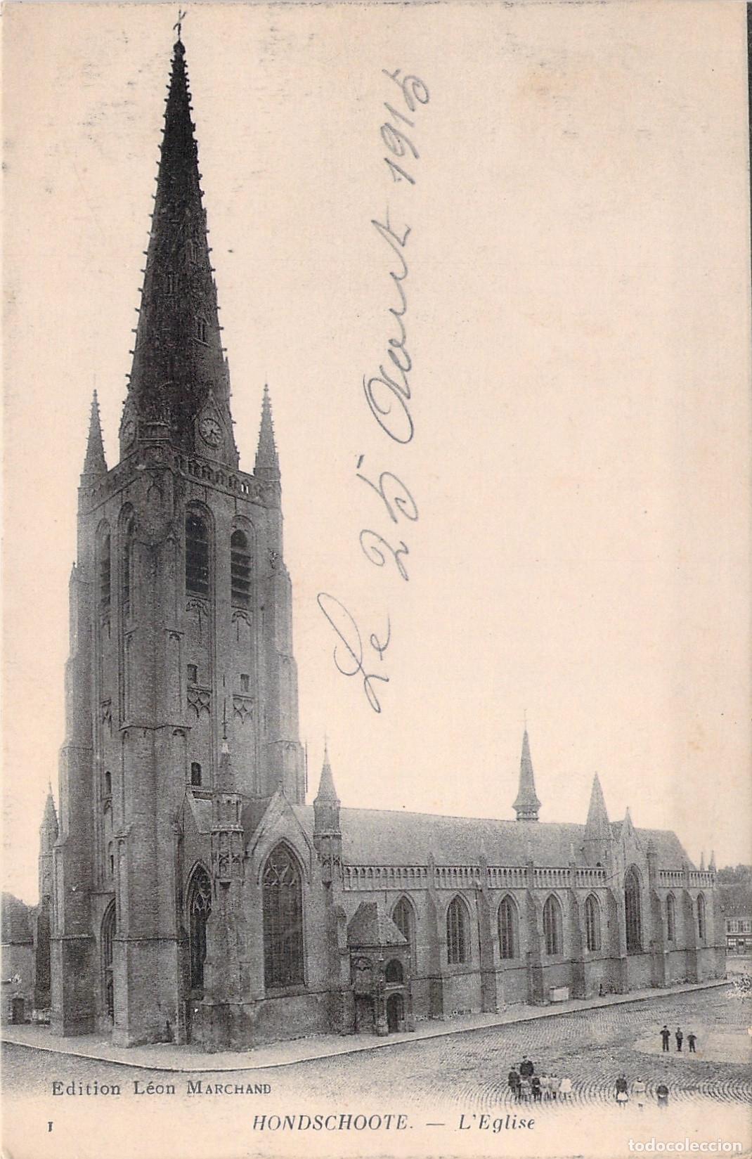 Postkarten: Postal de la iglesia en Hondschoote, Francia