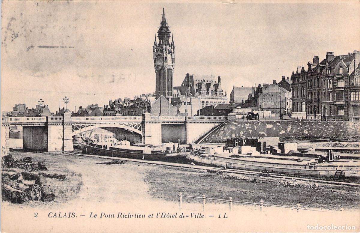 Postkarten: Postal de Calais, Pont Richelieu y Ayuntamiento, Francia
