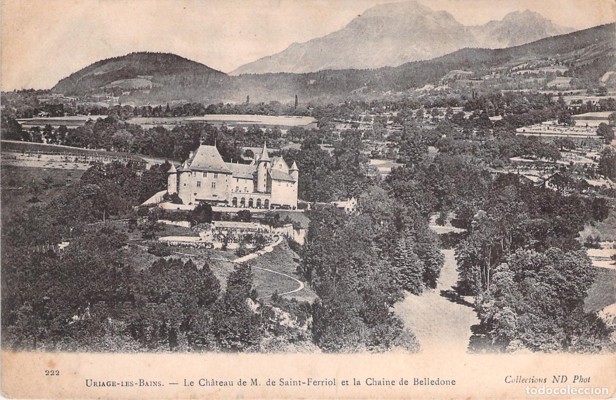 Postkarten: Postal de Uriage-les-Bains con el Castillo de Saint-Ferriol y los Alpes