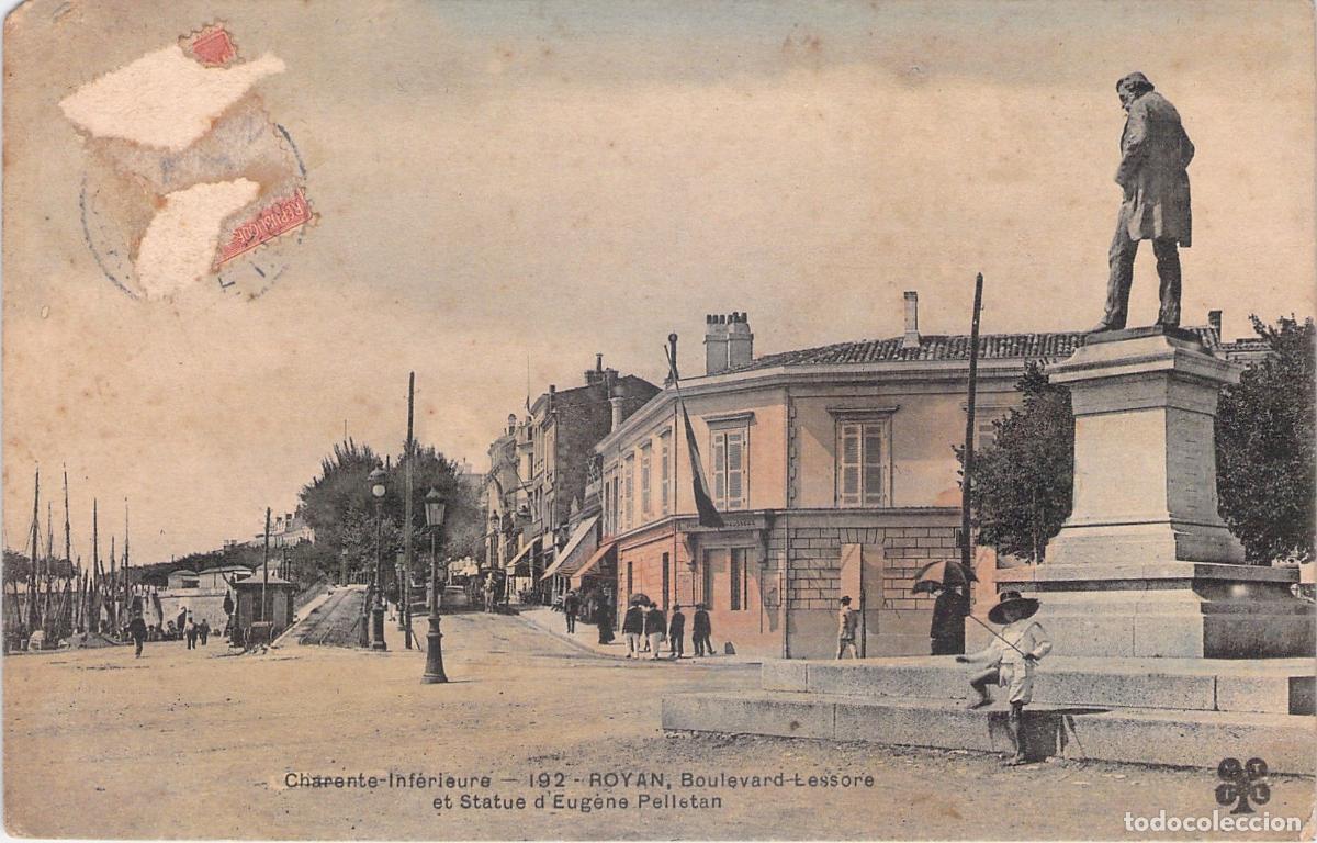 Postcards: Postal de Royan, Boulevard Lessore y estatua de Eug&egrave;ne Pelletan