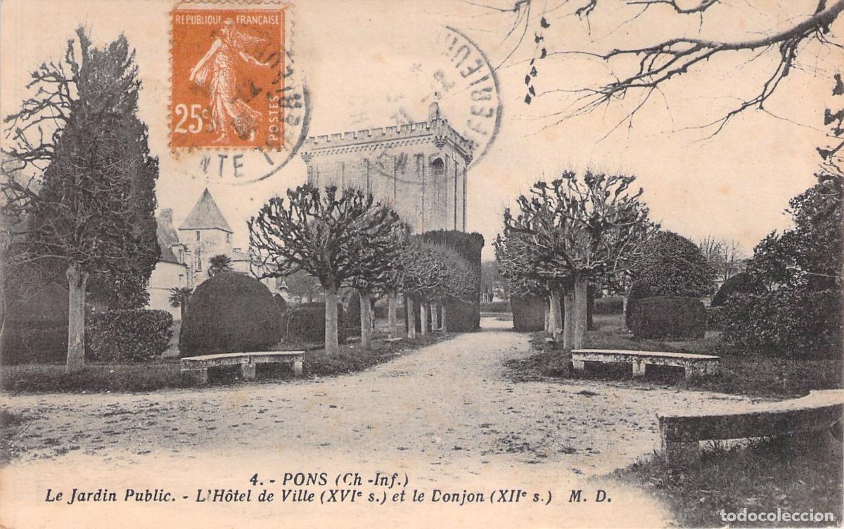 Postcards: Postal de Pons: Jard&iacute;n P&uacute;blico, Ayuntamiento y Torre del Homenaje