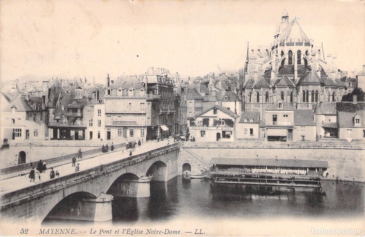 Postkarten: Postal de Mayenne Puente e Iglesia Notre-Dame Francia
