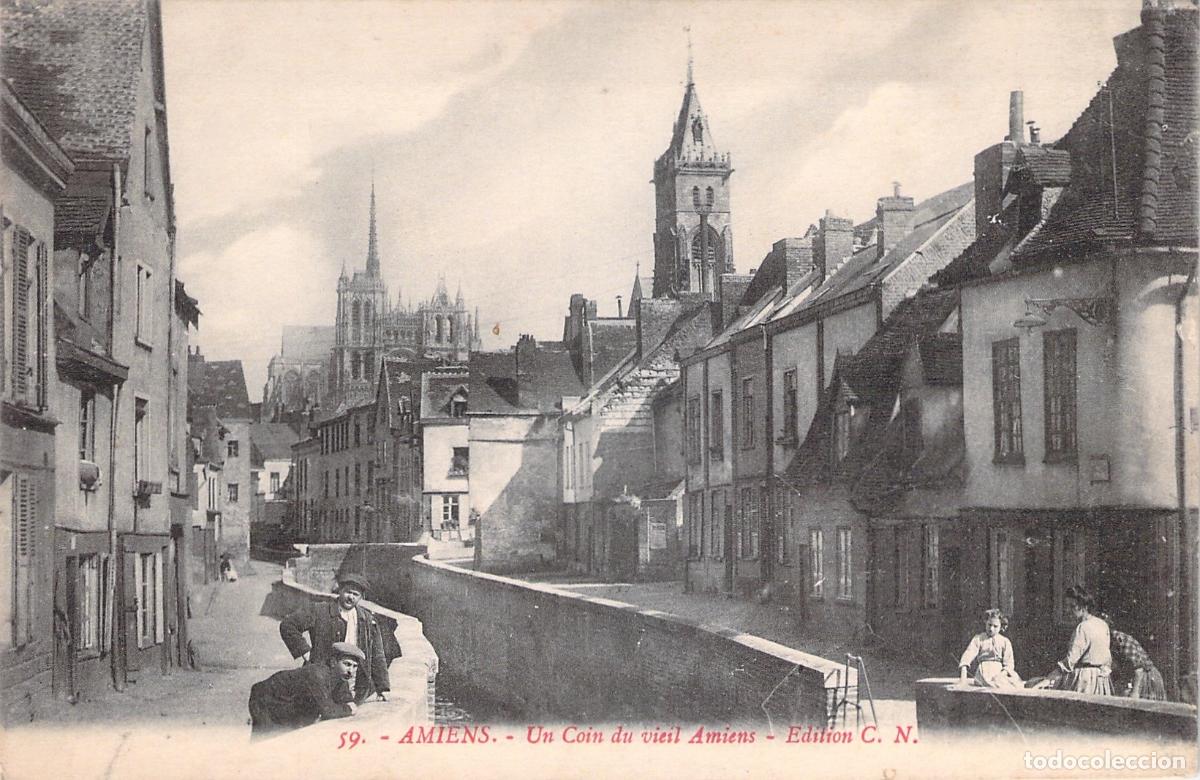 Postcards: Postal de Amiens, vista del antiguo canal y catedral