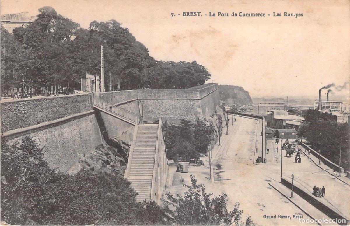 Postais: Postal de Brest, puerto de comercio y escaleras, Francia