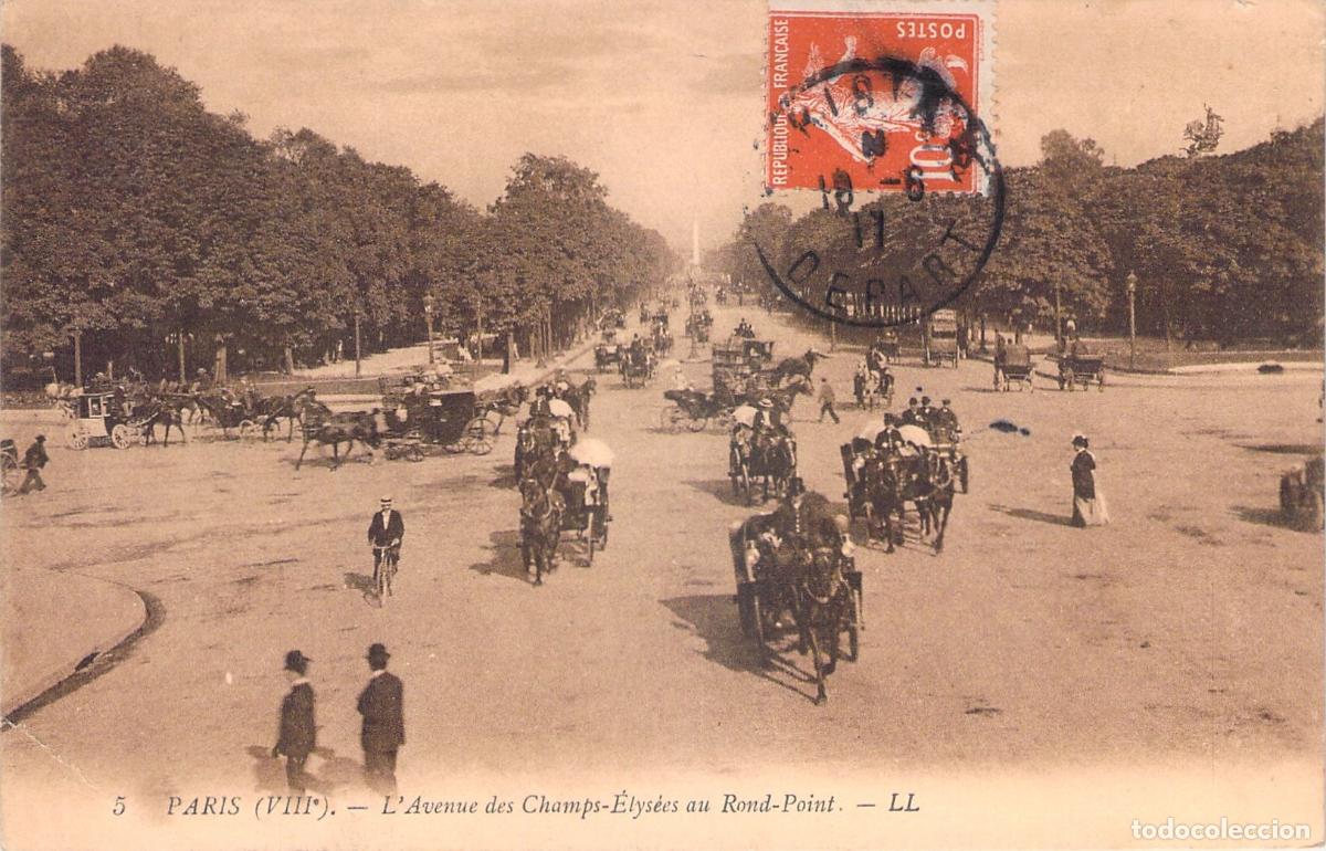Postkarten: Postal de la Avenida de los Campos El&iacute;seos en Par&iacute;s