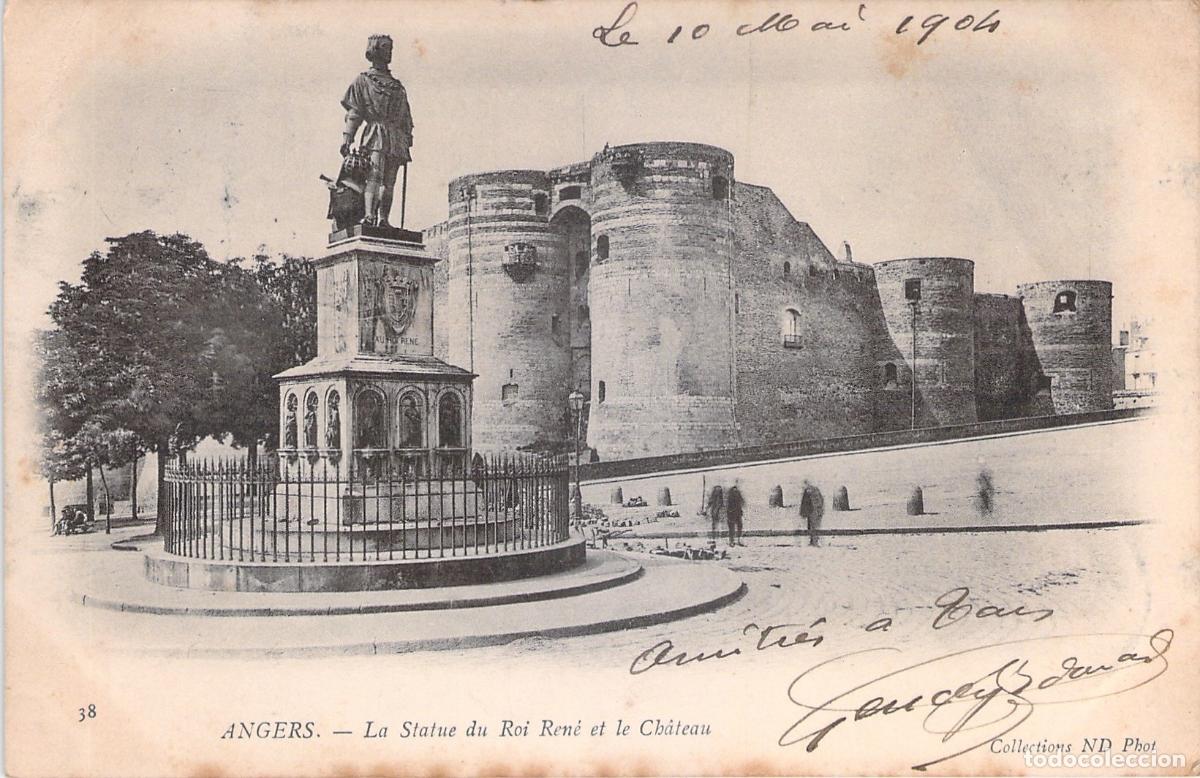 Postales: Postal de la estatua del Rey Ren&eacute; y el Castillo de Angers
