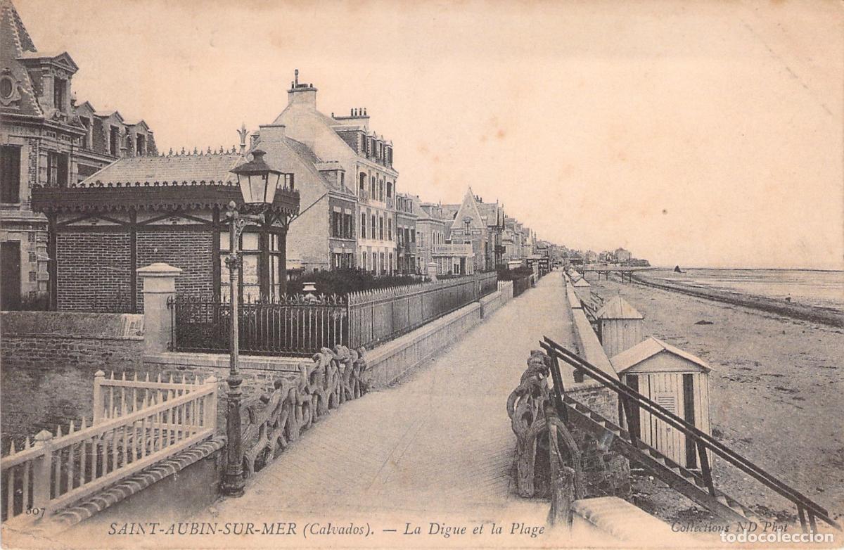 Postales: Postal de Saint-Aubin-sur-Mer Calvados, La Digue y la Playa