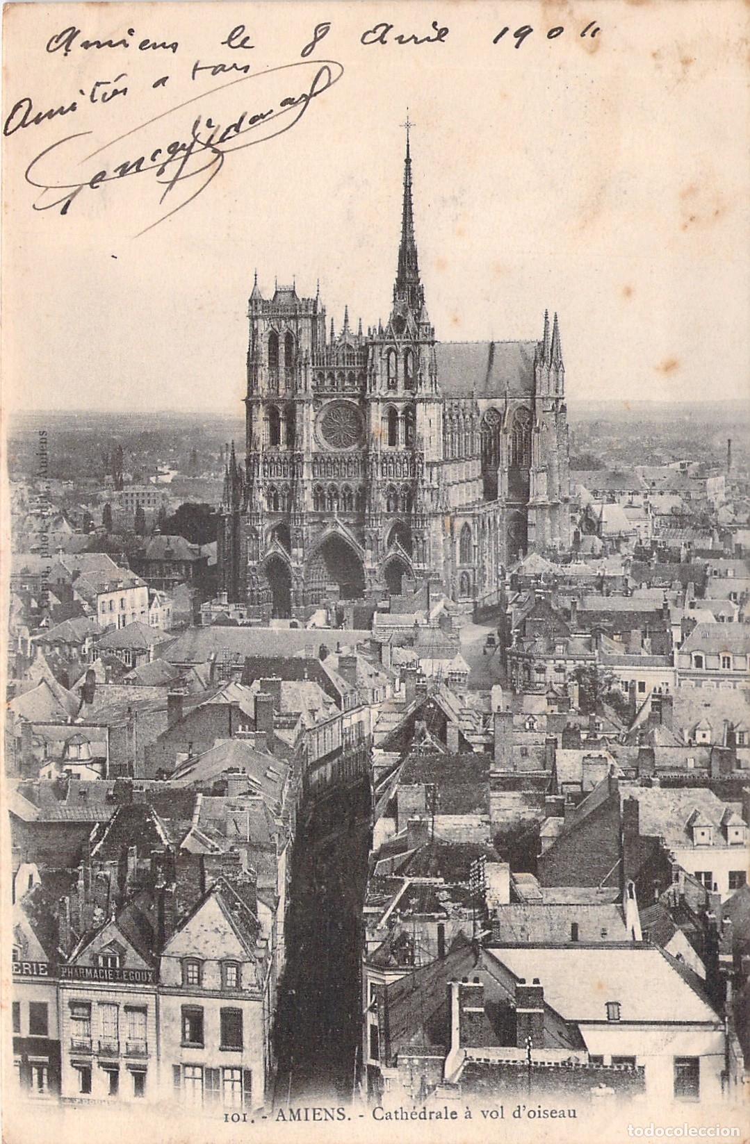 Postales: Postal de la Catedral de Amiens vista desde el aire