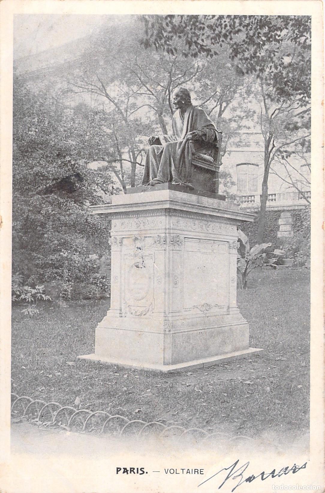 Postales: Postal de Par&iacute;s, estatua de Voltaire en Francia